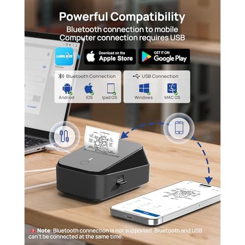 PM260 Label Maker Machine with Tape, 2 Inch Label Maker Bluetooth Label Printer, Inkless Portable Labeler for Home, Kitchen, School, Office Organization, Black