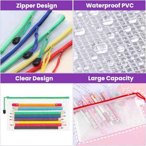 100 Pack Pencil Case Pouch Bulk, 9.5'' x 4.5'' Small Clear Mesh Zipper Pencil Pouch Bags Waterproof Pencil Holder Pouches for Classroom Office File Travel Bill Stationery, 10 Colors