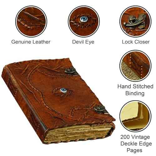 Hocus Pocus Book of Spells Hocus Pocus Spell book Prop Hocus Pocus Gifts Halloween Decorations Decor Leather Journal Writing Book Of shadow Best Hocus Pocus Gifts For Men And Women (13x10 Inch, Brown)
