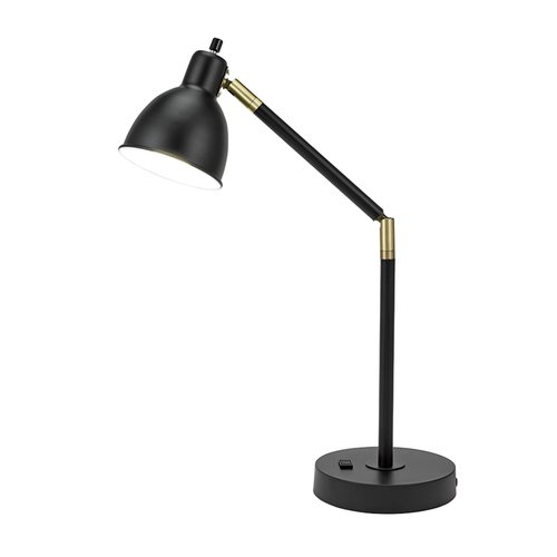 Catalina Lighting 20092-001 Modern Adjustable Desk Light with Power Outlet, Classic Table Lamp for Office, Dorm, or Bedroom, Reading Light Nightstand Lamp, Bulb NOT Included, 20.75", Black