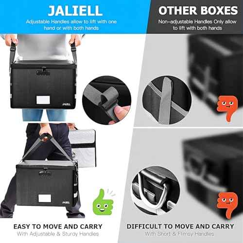 File Box with Lock - Fireproof Document Box File Organizer with Zipper & Adjustable Handle, Collapsible File Storage Box for Home Office, Filing Cabinet for Hanging Letter/Legal Folder