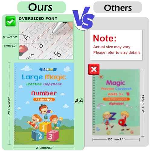 Large Magic Practice Copybook for Kids,Handwriting Grooved Practice Book 6 Pack with Pen Refill English Cursive Calligraphy Reusable Age 3-8£¨A4 Size£©