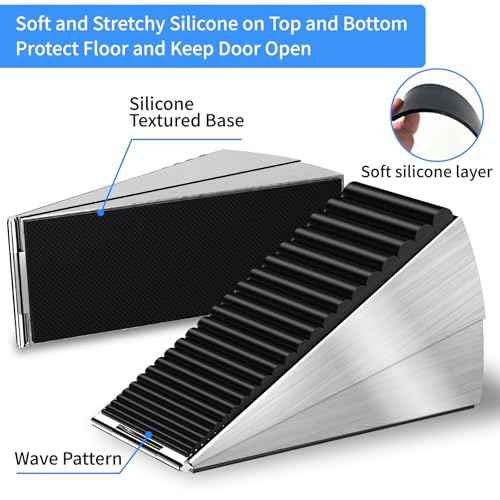 2 Pack Strongest Heavy Duty Door Stopper Wedge - Spring Large Door Stoppers, Tall Door Stoppers for Bottom of Doors, Metal Door Stop 3 Inches High, Non-Slip Rubber Doorstop, Suits Carpet, Tile, Wood