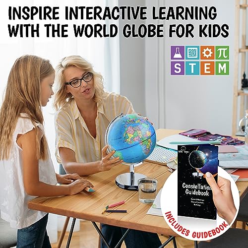 USA Toyz Illuminated Globe for Kids Learning- 3-in-1 STEM Globes of the World with Stand, Constellation Map, Built-in LED Night Light Desk Globe Lamp, Non-Tip Metal Base, 9.75¡± Tall, 7 Inch Diameter