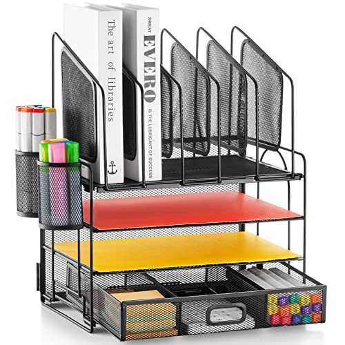 Marbrasse Black 4-Tier Mesh Desk Organizer with Drawers & Pen Holders