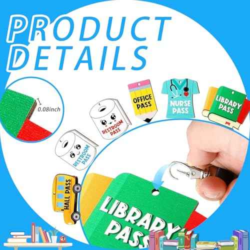 6 Sets Durable Wooden Classroom Pass Lanyards for School - Restroom,Library,Office Nurse Permission Passes for Elementary Middle High School