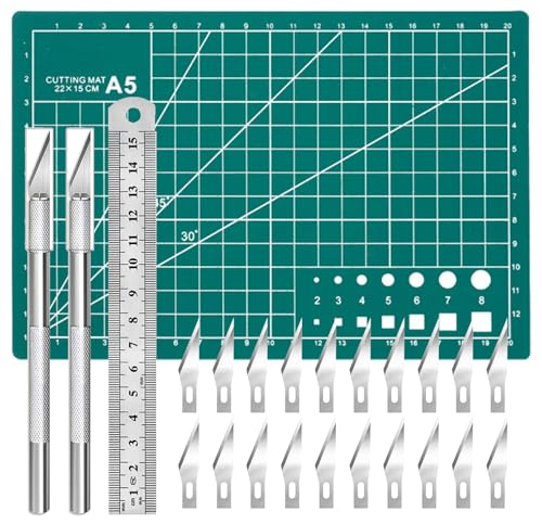 Jneoace Green Craft Knife Set with 2 Precision Hobby Knives & 20 Blades