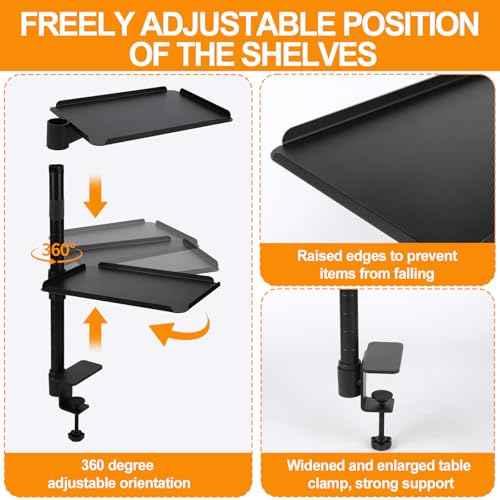 3 Tier Clamp On Desk Shelf£¬Adjustable Above or Under Desktop Organizer £¬360¡Æ Rotatable Carbon Steel Storage Tray for Home Office and Gaming Accessories£¨Black£©