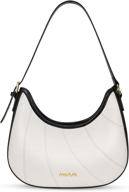 MOSISO PU Leather Shoulder Bag - Stylish Crescent Crossbody Handbag with Zipper Closure & Adjustable Strap | White