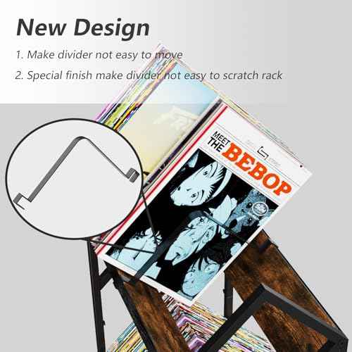 2 Tier Vinyl Record Storage-Holds 80-100 LP Albums,Quick Assembly Vinyl Record Holder with Adjustable Dividers, Home & Studio Record Organizer for Magazine, Book, Files