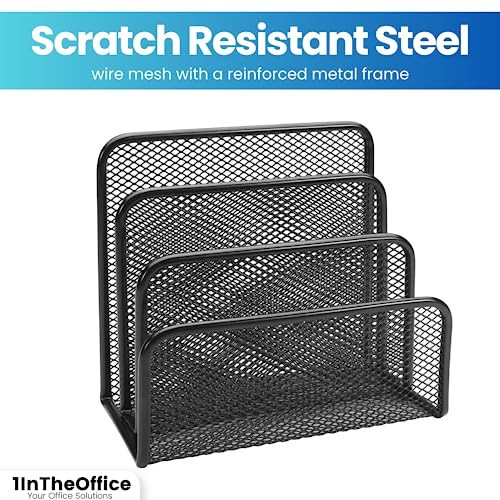 Mesh Vertical Desk File Organizer - Multi-Compartment Office Mail Sorter, Black
