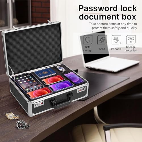 Security Lock Boxes - 14.2 x 9.4 x 4.5 Inch Medium, Portable Locking Storage Totes with Dual Combination Locks, Medicine Lock Box, Lock Boxes for Personal Items, Cash & Briefcase - Black