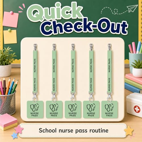 BEMAXYE Green Nurse Shaped Lanyards with Passes Set for Teachers & Staff, Waterproof PVC Classroom Passes (5 Pack)