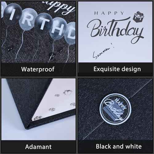 Crenics Black and White Birthday Decorations Women Men, Creative Birthday Guest Signature Book Alternative 18" x 12", Great Party Gifts for Girls or Boys