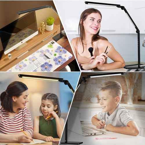 LED Desk Lamp for Home Office,Creative Touch Reading Light, with Memory Dual Light and Adjustable Swing Arm,15W 4 CCT Eye-Care Modes & 4 Brightness Levels Table Lamp with USB Charging Ports-Black
