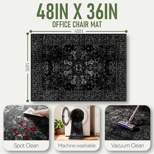 Rizvarro 36x48 Black Office Chair Mat for Hardwood Floors – Non-Slip, Washable Desk Rug