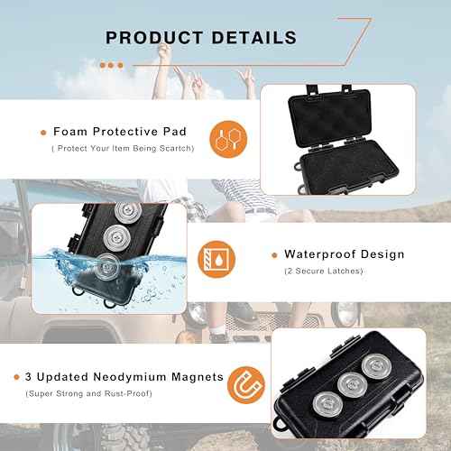 Upgraded Magnetic Key Holder Under Car, Hide a Key Outside Waterproof Magnetic Key Box for Under Car Large Hide Box Magnetic Storage Box, Black