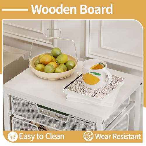 Utility Cart with 5 Drawers, Rolling Storage Cart with Wooden Tabletop and Lockable Wheels, Storage Drawer Cart Craft Cart for Bedroom, Classroom, Home, Office, White