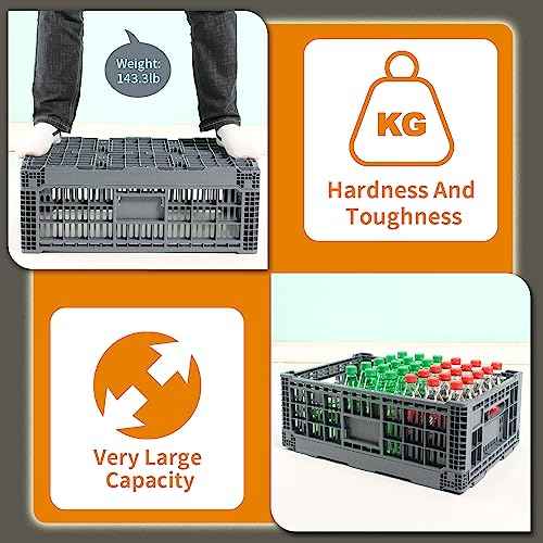 Collapsible Storage Bin Containe£¬52 Liter Transferheavy duty plastic storage box,milk crates heavy duty Transit storage of various items gray (1)