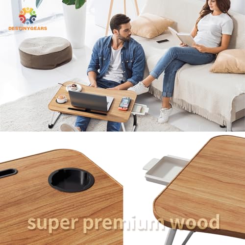 DESTINYGEARS Walnut Beige Portable Lap Desk Bed Tray for Laptop & Breakfast