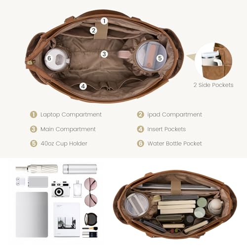 LOVEVOOK Laptop Tote Bag for Women 15.6 Inch Vintage Work Bag with Large Cup Holder, Waterproof Computer Teacher Bag