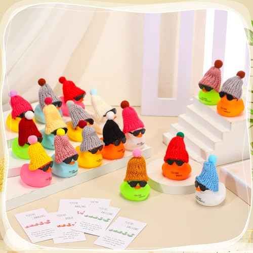 Liliful 48 Set Employee Appreciation Gift Bulk for Coworker You Are Awesome Sign Card Cheer up Rubber Ducks with Glasses Inspirational Mini Christmas Thank You Gift for Staff Team Teacher Women