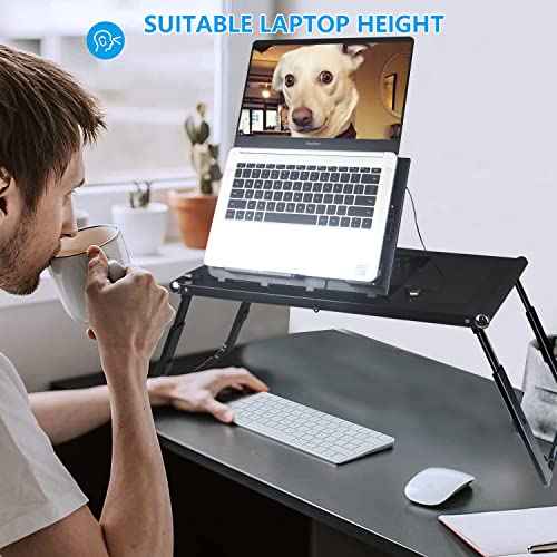 Laptop Desk for Bed - Foldable Lap Tray With Internal USB Fans, Height & Angle Adjustable Tablet Stand, Notebook Breakfast Table
