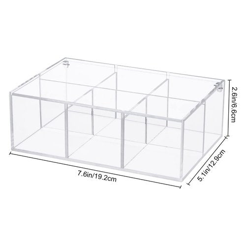 Yeeco Clear Acrylic Capsule Holder with Lid 6 Section Plastic Drawer Box Organizer 7.6”×5.1”×2.6” 6 Compartments Desk Cube Containers for Jewelry，Candy，Coffee，Make Up Accessories
