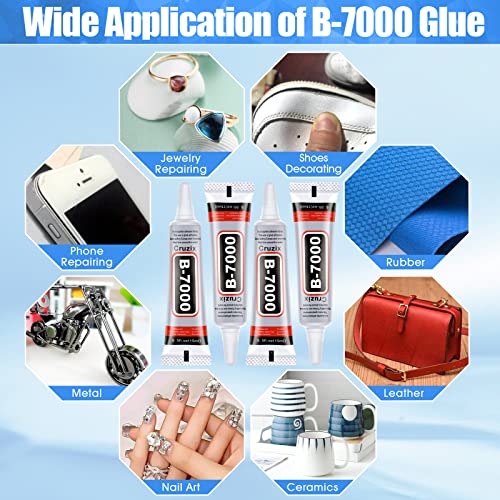 Cruzix B-7000 Clear Jewelry & Craft Glue - 4x15ml for Rhinestones, Jewelry, Shoes, and Electronics