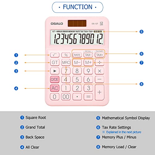 Pendancy Pink Pocket Desk Calculator Small Size Basic Tax Function Handheld 12T