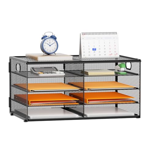 Marbrasse 5 Tier Desktop Literature Organizer, Mesh Paper Organizer Desk Organizers, File Sorter Mail Center Paper Storage Cabinet Classroom Keepers Mailbox for Office Home School, Black