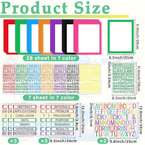 43 Colorful Sheets Science Fair Board Supplies Self Adhesive Presentation Science Subtitles Fair Project Titles Personalized Letter Sticker Supplies for Classroom Office
