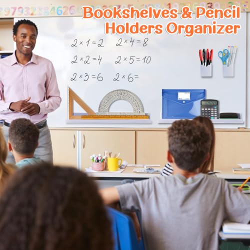 Apipi 17-Inch White Acrylic Magnetic Book Shelf & Pen Holder Set for Whiteboard