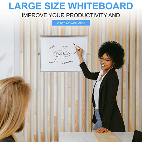 Cazeyoo Magnetic Desktop Whiteboard 16x12 Inch with Stand - Double-Sided Dry Erase Board, 10 Markers & Accessories, Metal Frame - Portable Office & Kids Drawing