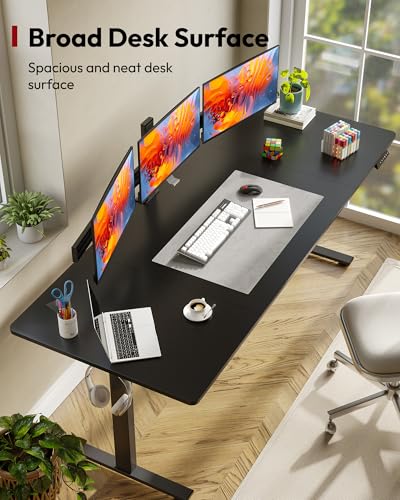 SANODESK 79x32 Inch Black Frame & Black Top Electric Standing Desk with Memory Control