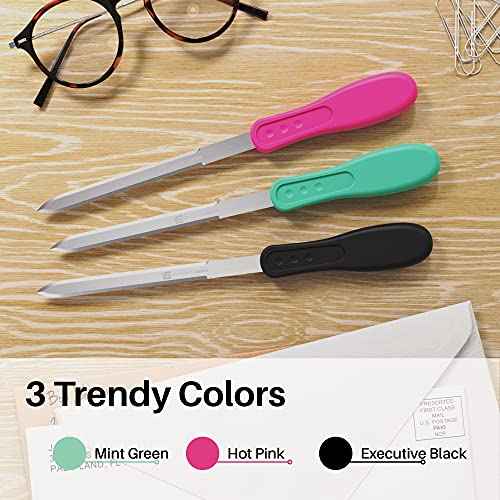 Uncommon Desks Office Letter Opener - Stainless Steel Knife-Edge Blade, Ergonomic Grip Handle (Black, 1 Pieces)