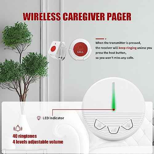 Call Button for Elderly Seniors at Home Wireless Caregiver Pager Call Button Emergency Alert Button 2 Plugin Receivers 2 Waterproof Transmitters 1 Watch Button