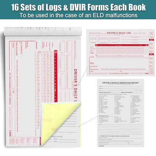 ELD Backup Driver Log Book with Detailed Drivers Vehicle Inspection Report & Daily Recap, 2-Ply Carbonless, 5.5" x 8.5", 16 Sets of Forms per Book, Paper Log Book for Truck Drivers, 10 Pack