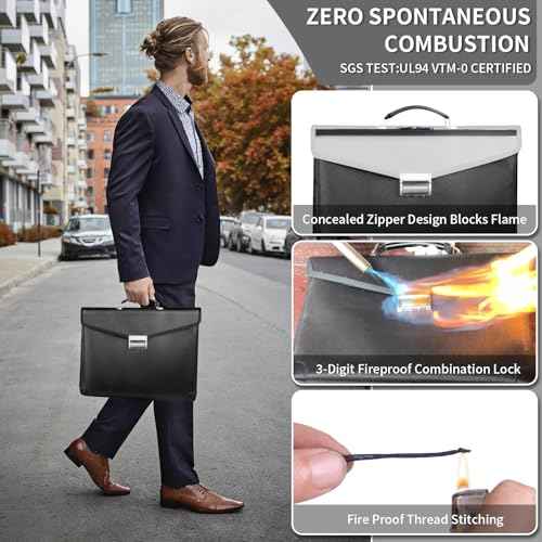 Heat & Water Resistant Fireproof Document Bag w/2 Pockets, Lockable Fire Proof Money Box w/Zipper, 700 Sheet Capacity Safe Storage for Home Office Important Documents Cash & Laptop, Black, Legal Size