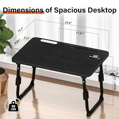 Laptop Desk for Bed Height Adjustable, Lap Bed Table with USB/Storage Drawer/Cup Holder/Tablet Stand/Book Shelf, Foldable Breakfast Tray Portable for Reading Writing, Sofa & Floor, Black