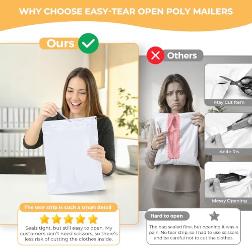 METRONIC White Poly Mailers 19x24 Inches - Pack of 25 Large Shipping Bags for Clothes