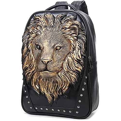 3D Animal Head Backpack, Studded PU Leather Cool Laptop Backpack College Bookbag