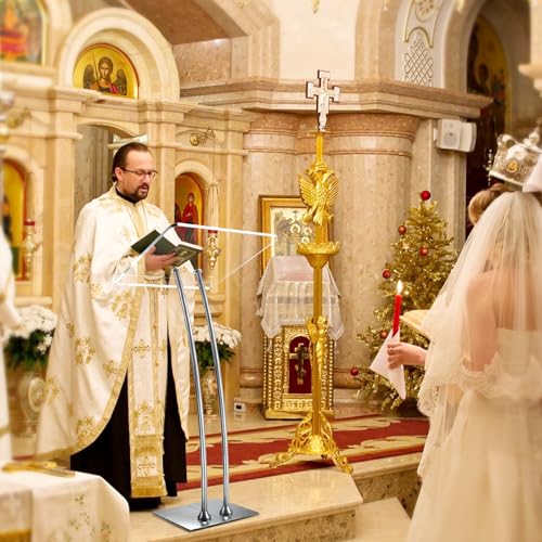 Vakiorn Silvery Acrylic Podium Lectern with 10mm Countertop, Stable Iron Bottom for Church, Classroom & Event