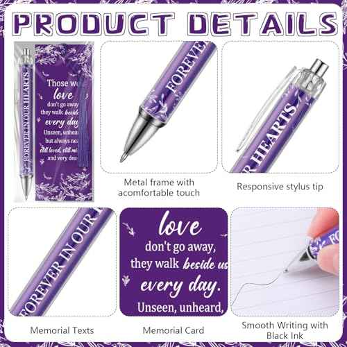 60 Set Memorial Funeral Favors for Guests Funeral Favors for a Memorial Service Ballpoint Pens and Poem Prayer Bookmarks Celebration of Life Condolence Bereavement Gift(Purple White)