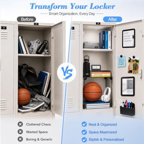 Fippy Black Locker Organizer Kit with Shelf, Magnetic Mirror & Whiteboard