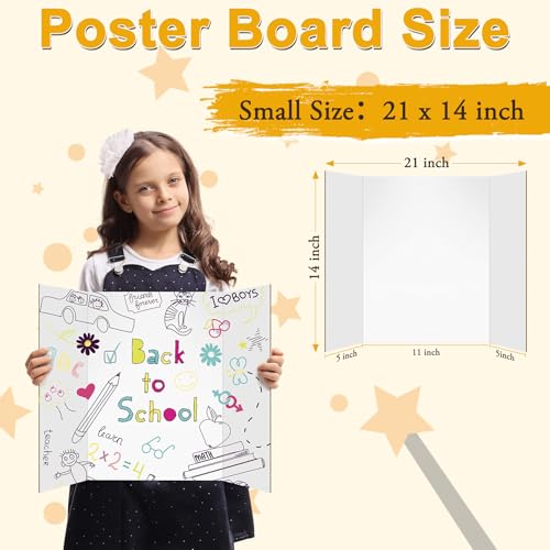 AKONEGE 3-Pack Small White Tri Fold Poster Boards 21 x 14 Inches for Science Fair & Presentations