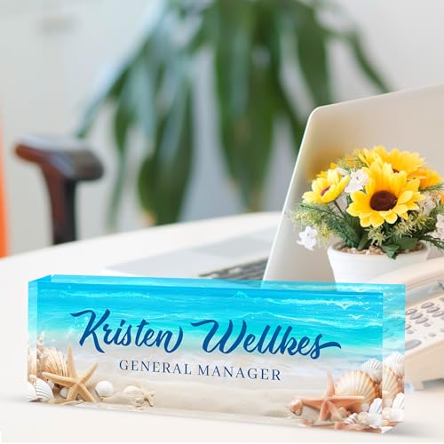 Personalized Office Name Plate - Custom Desk Sign for Teachers & Staff, Beach Date Design