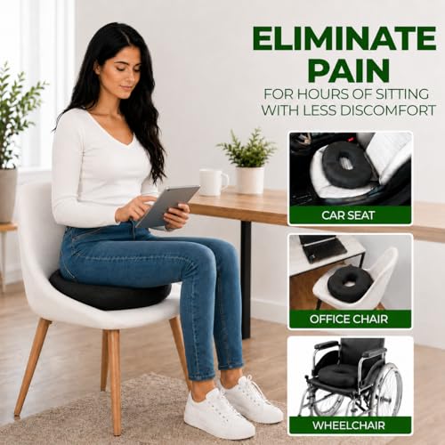 Donut Gel Sitting Pillow – Large Orthopedic Memory Foam Coccyx Cushion for Tailbone Pain
