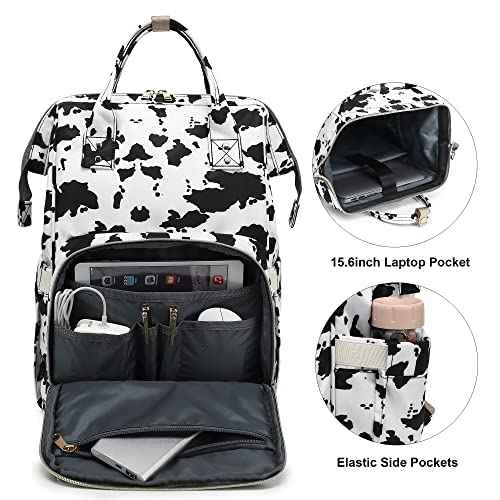 Cow Print Laptop Backpack for Women Men, 15.6 inch College School Backpack Bookbag for Work/School/Travel/Business