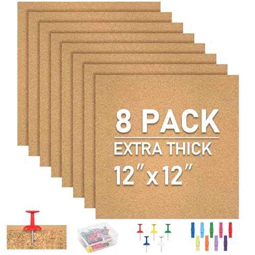 Cork Board Tiles - 8 Packs Adhesive Corkboards for Wall,Small Cork Board Decorations, CorkBoard Squares, Cork Sheet Decorative CorkBoard for Office, School & Home